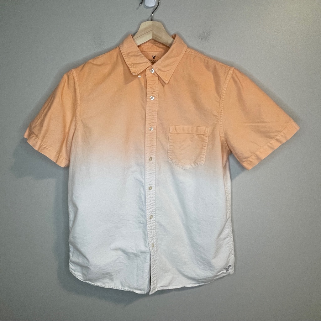 American Eagle Outfitters White And Orange Casual Button Down Shirt